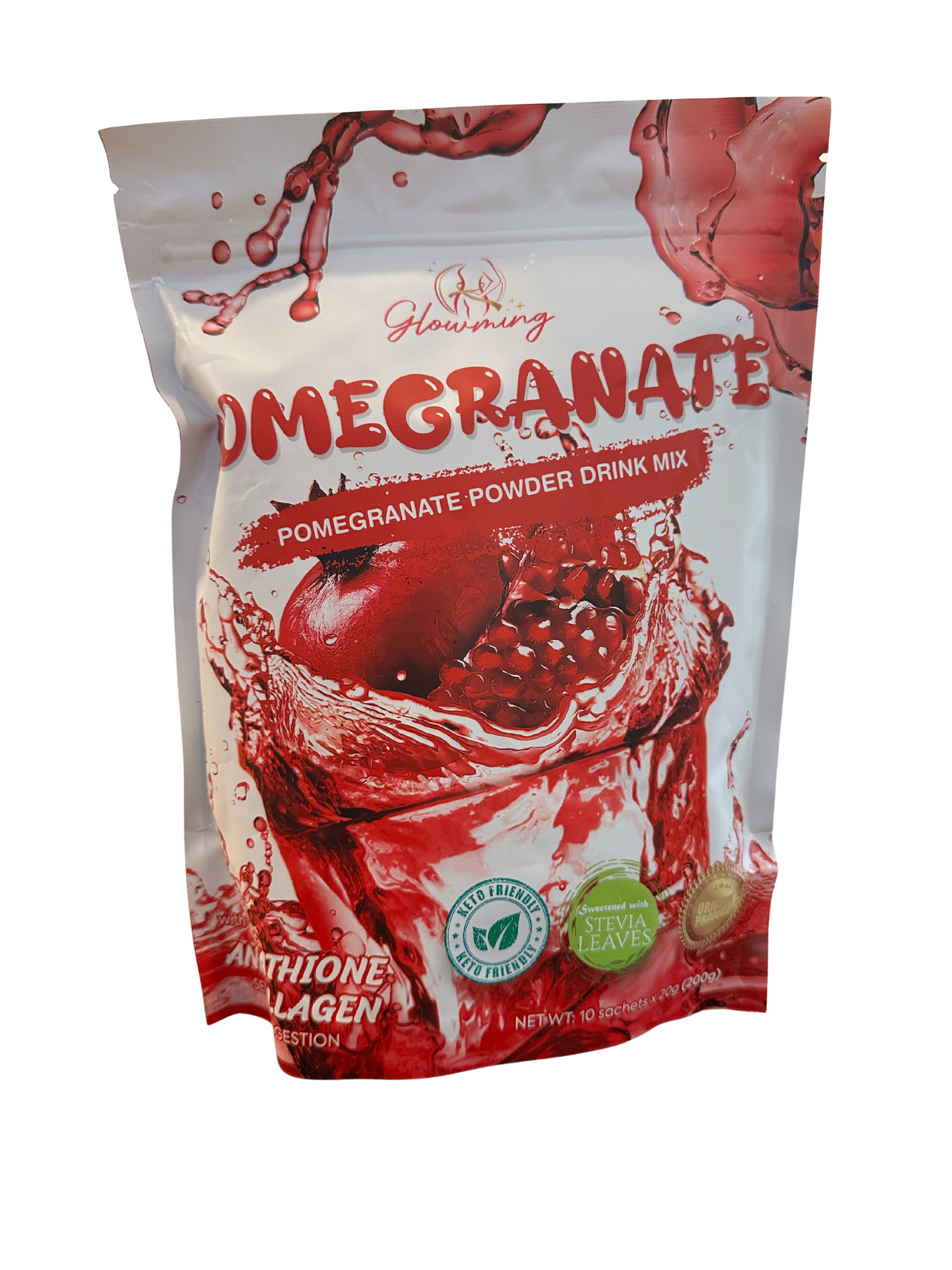 Glowming Pomegranate Powder Drink Mix packaging